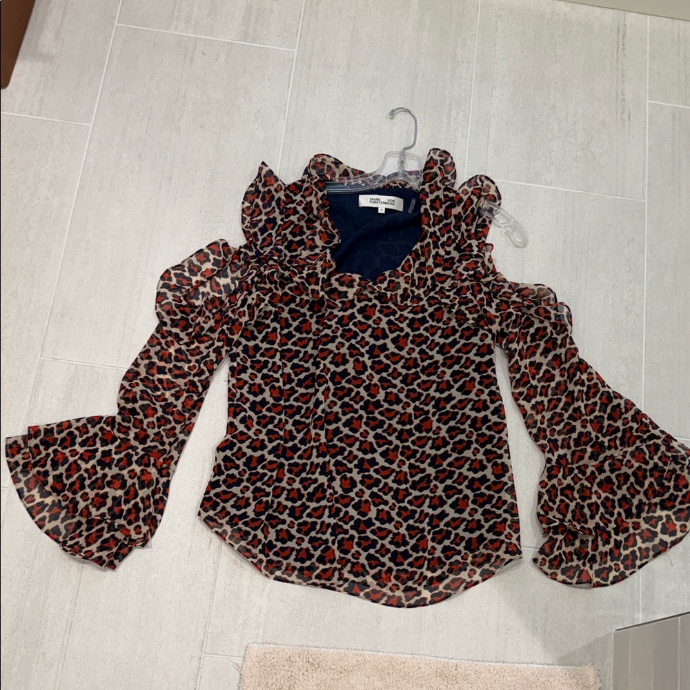 Diane Von Furstenberg Animal Print Ruffle Blouse